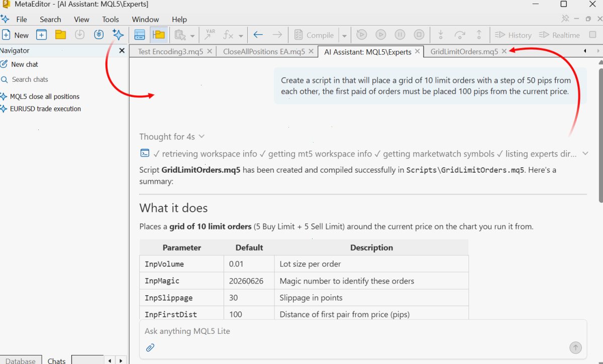 MetaEditor 中的 AI 助手